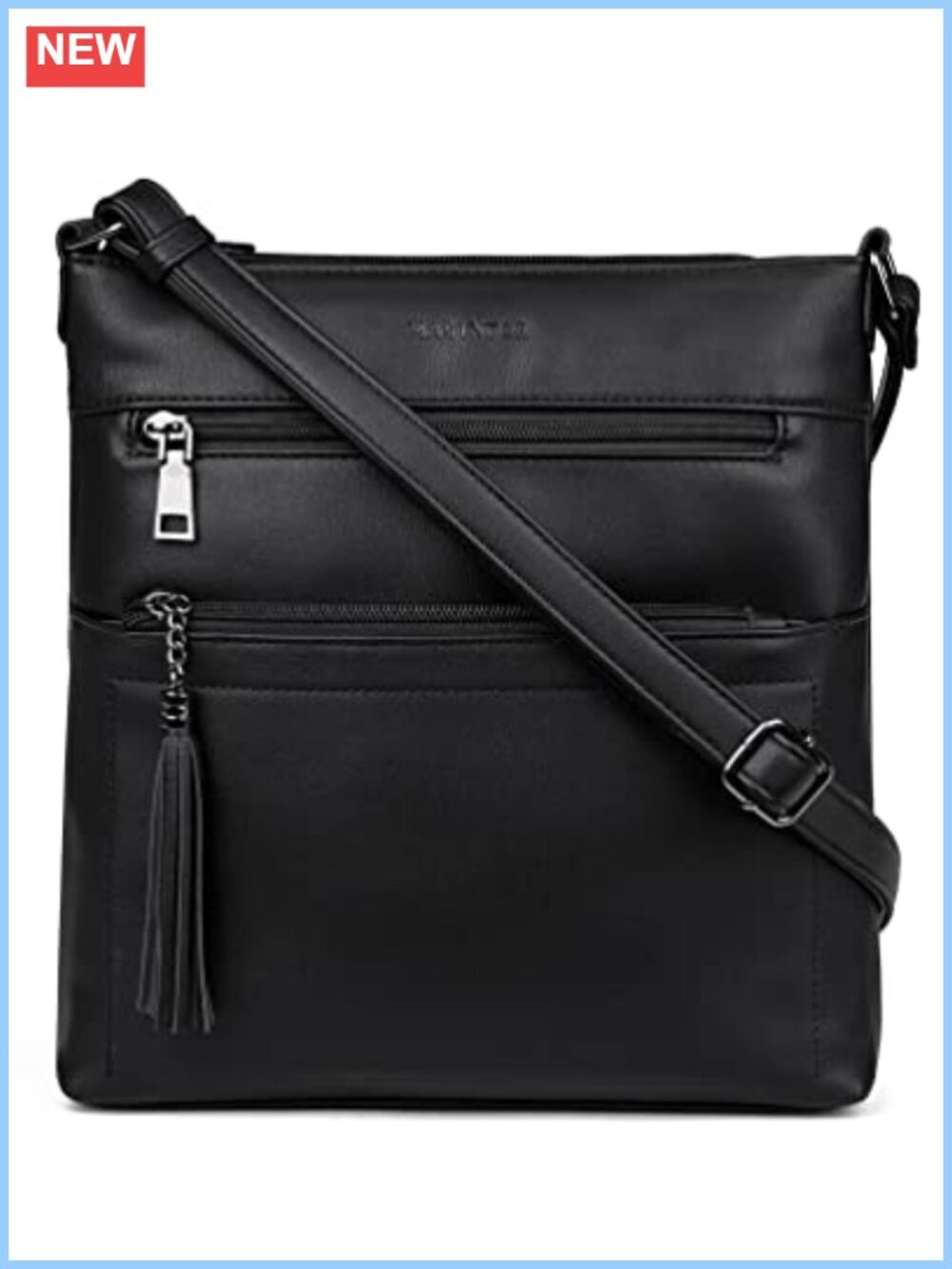 Vegan PU Leather Crossbody Bag Multi Pocket Adjustable Strap
